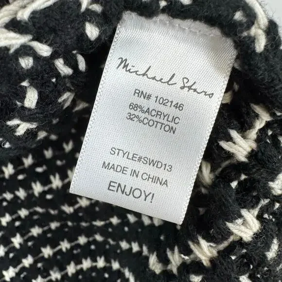 Michael Stars Chunky Cardigan Sweater L Black Cream Open Preppy Cozy Coastal - Picture 8 of 8